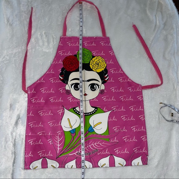 Frida Kahlo Kitchen Apron Fridita Mandil Pink handmade Adult Pockets garment* - Picture 6 of 10